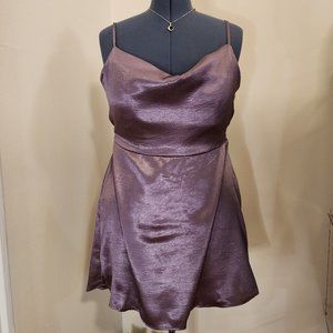 NWT Satiny mauve tie-back minidress, with shelf bra - XXL